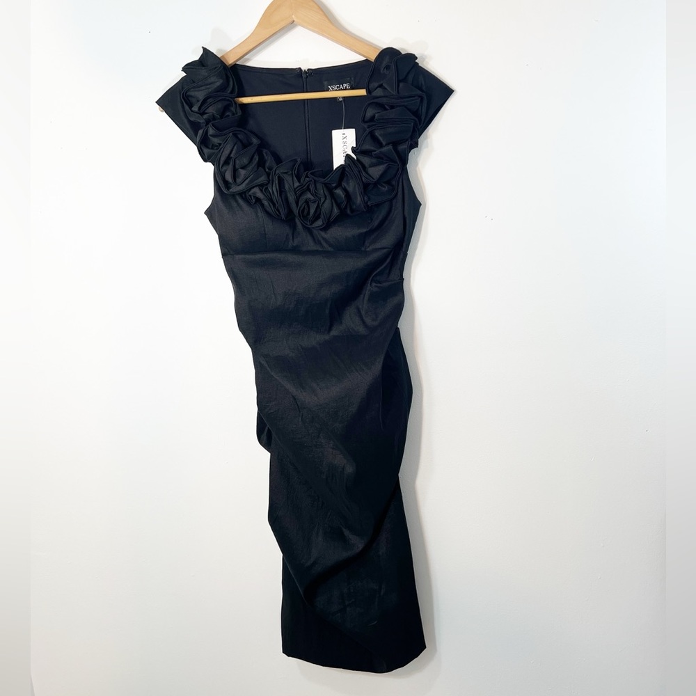 NEW Xscape Ruffled Collar Formal Cocktail Midi Dress Size 10 - Picture 15 of 15
